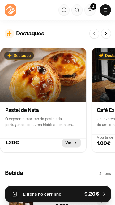 Ementa Digital - Demonstração no Telemóvel